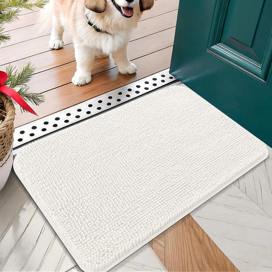 OLANLY Dog Door Mat for Muddy Paws 24x16, Absorbs Moisture and Dirt, Absorbent Non-Slip Washable Doormat, Quick Dry Chenille Mud Mat for Dogs, Entry Indoor Entryway Carpet for Inside Floor, Ivory