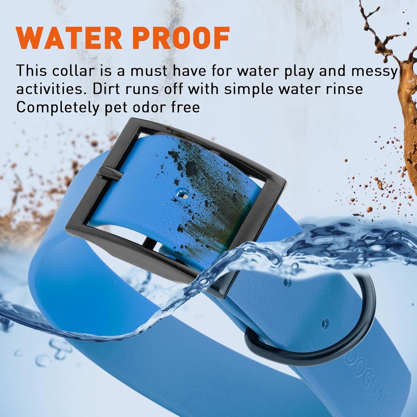 Dogline Biothane Waterproof Dog Collar Strong Coated Nylon Webbing with Black Hardware Odor- Proof for Easy Care Easy to Clean High Performance Fits Small Medium or Large Dogs, Cerulean Blue