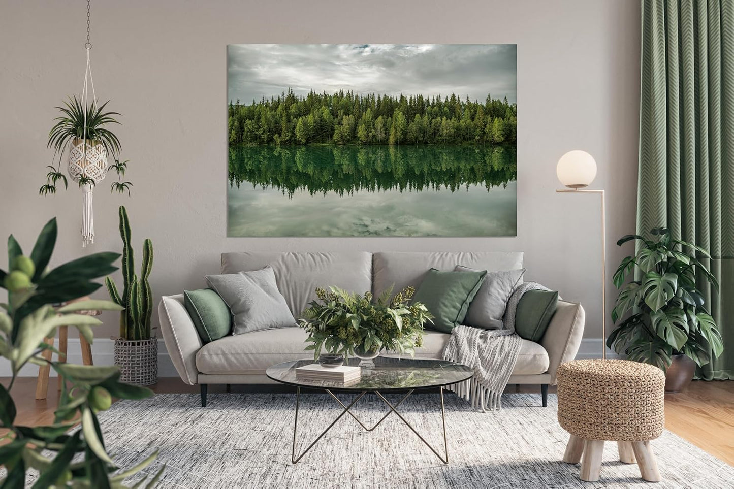 Nature Wall Art Prints - Ocean Forest Mountain Lake Canvas Landscapes - Small to Extra Large Living Room Bedroom Kitchen Bathroom Décor (Forest Reflection, 24L" x 36W")