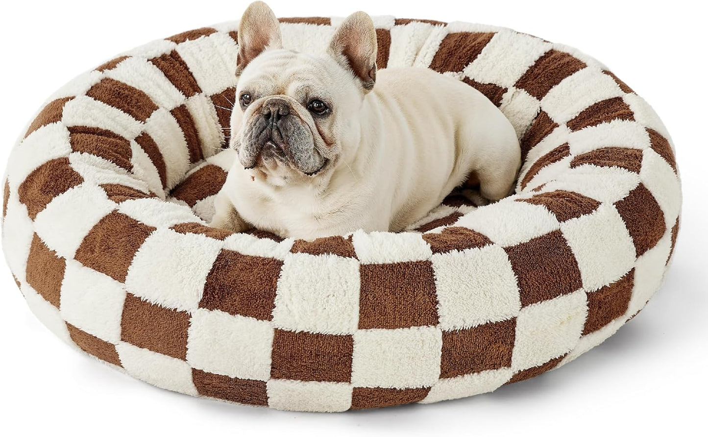 LE SURE Donut Medium Dog Bed - Round Cat Beds for Indoor Anti-Anxiety Calming Pet Beds, Washable Cute Modern Beds with Teddy Sherpa Plush & Anti Slip Bottom, 30 Inch, Brwon