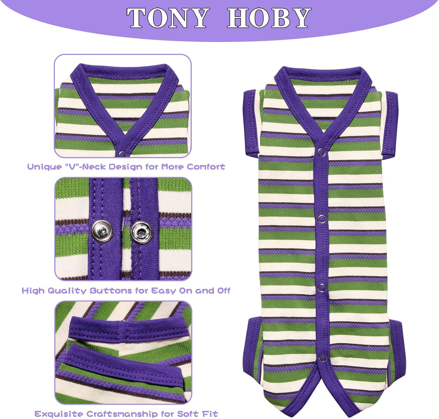 TONY HOBY Dog Pajamas, Knitted Dog Jumpsuit Shirt in Cold Weather, Dogs Surgical Recovery Suit for Small Medium Dogs (Purple&Green, Boy, XS)