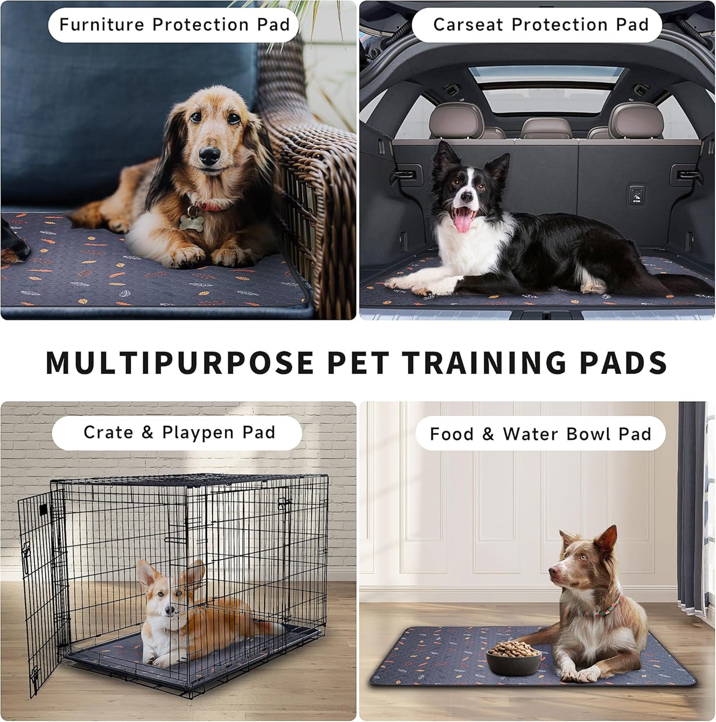 Washable Pee Pads for Dogs - 2 Pack Puppy Pads with Super Absorbent, Non-Slip, Reusable Pee Pads Specifically Designed for Dog Playpen, Crate, Whelping Box, Floor - 36" x 41", Grey