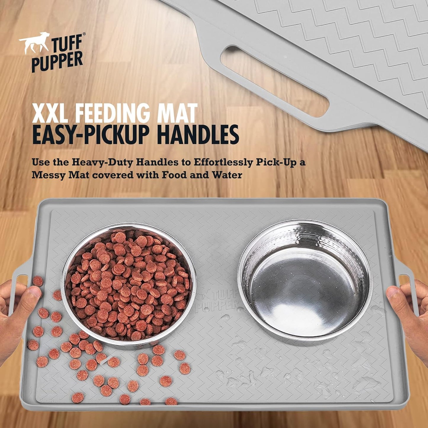 Tuff Pupper 28x20 Large Dog Feeding Mat for Food and Water | Dog Food Mats for Floors | Waterproof Dog Water Bowl Mat | Dog Placemats Pet Food Mat | Silicone Feeding Mat for Cats and Cat Bowls