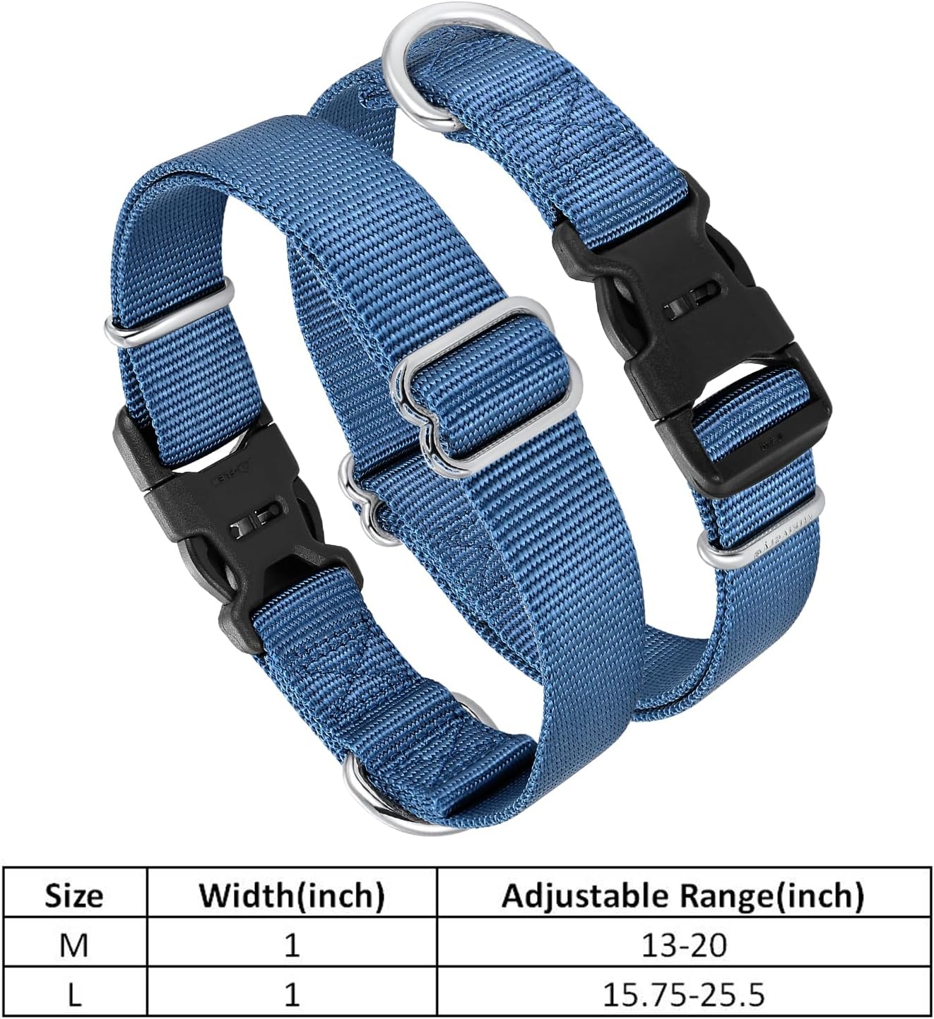 Mikivery Nylon Dog Collar with Quick Release Buckle Soft Adjustable Sturdy for Small Medium Large Dogs Haze Blue,L