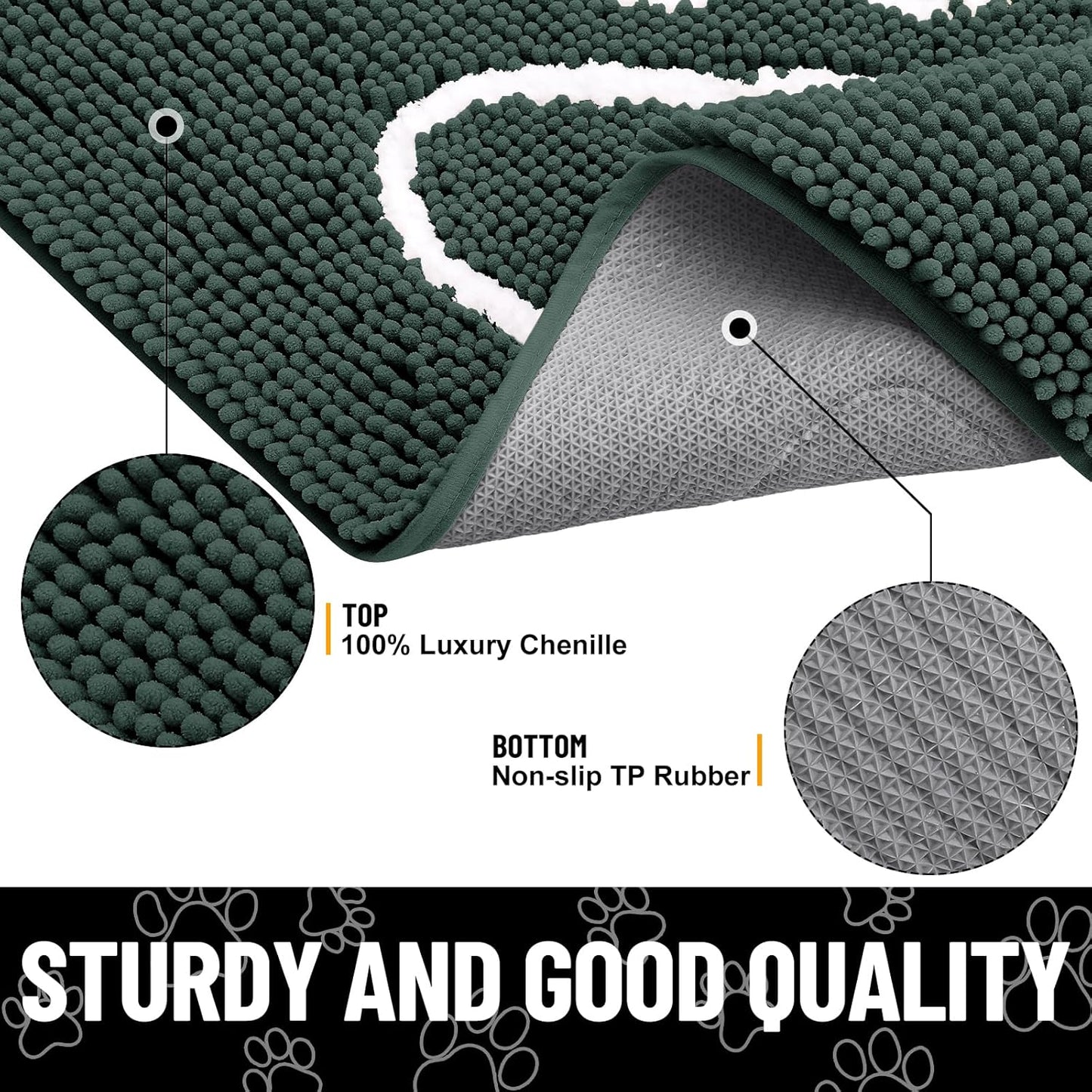 Smiry Dog Door Mat for Muddy Paws, Absorbent Dirt Trapper Non Slip Quick Dry Washable Chenille Mat for Mud Dogs, Entry Rug for Indoor and Outdoor (47x32 Inches, Green)