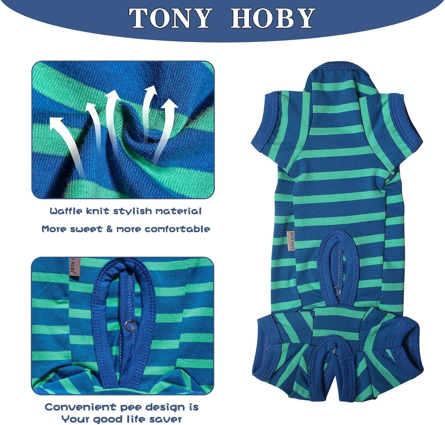 TONY HOBY Dog Pajamas for Female/Male, Dog Jumpsuit with Stripes for Small Medium Dogs, Soft and Comfortable 4 Legged Pajamas Dogs Clothes (Blue&Green, Boy, XL)