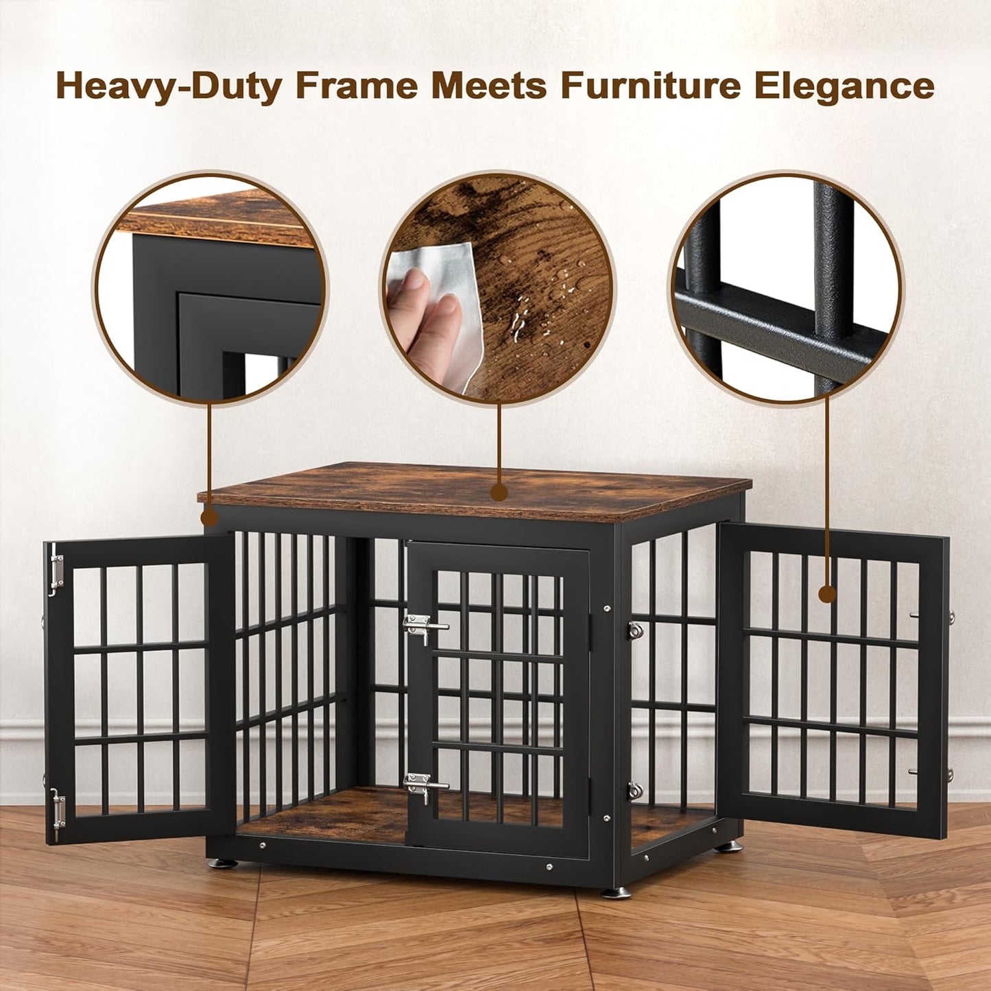 26 Inch Heavy Duty Dog Crate Furniture for Small Dogs, Decorative Pet House End Table, Wooden Cage Kennel Furniture Indoor, Rustic Brown