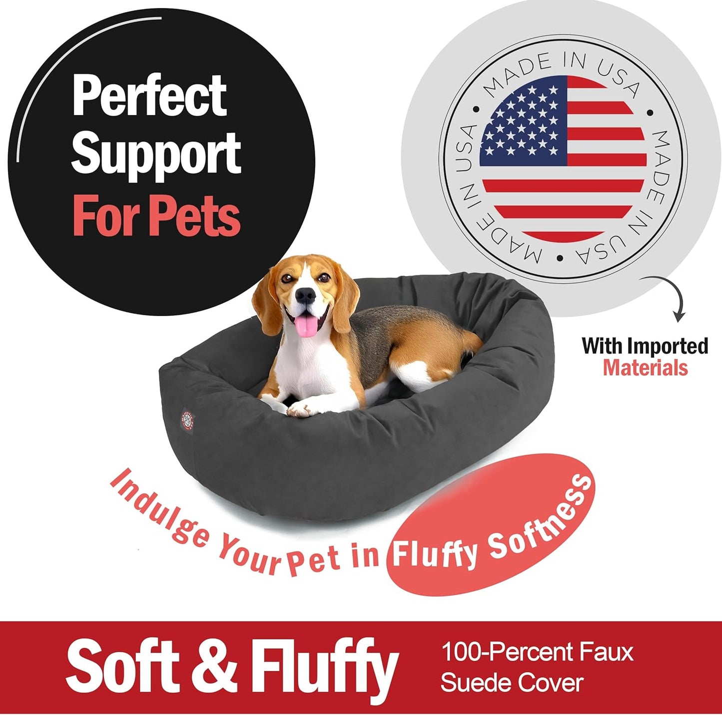 Majestic Pet 32 Inch Suede Shredded Memory Foam Mix Calming Medium Dog Bed Washable 32 x 23 x 7 (Inch) - Cozy Soft Round Donut Dog Bed with Spine for Head Support - Pet Bed Gray
