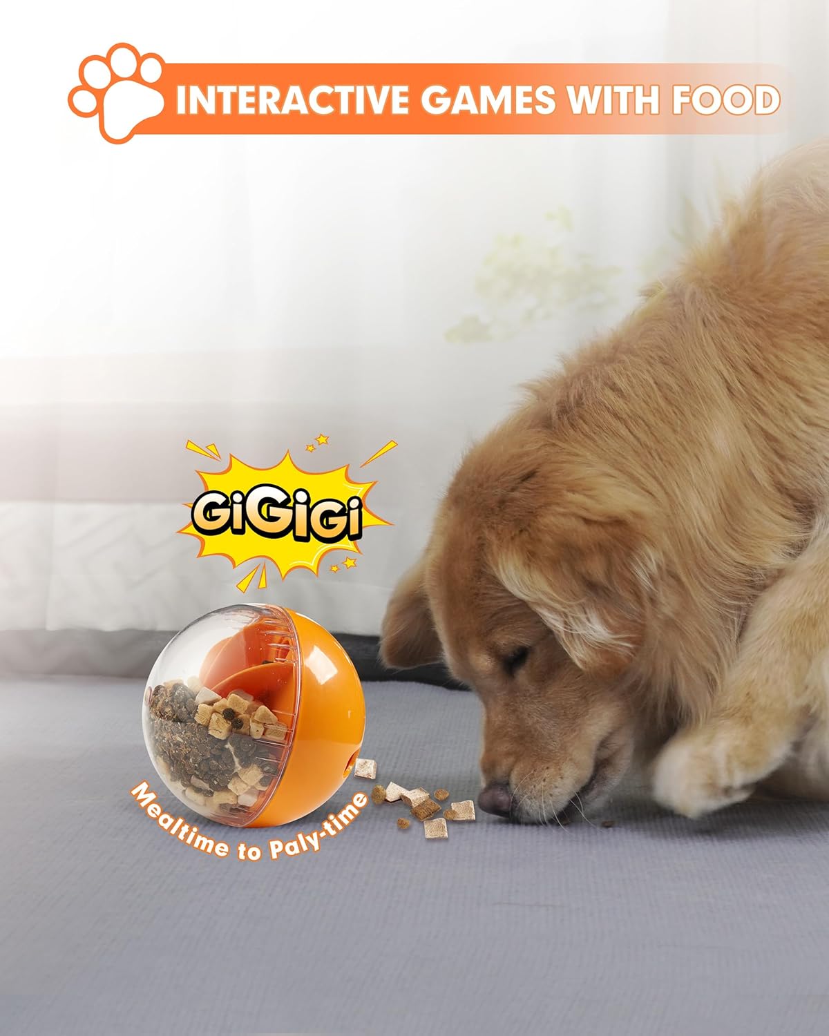 Enrichment Interactive Dog Treat Toy - Level 1 Mental Stimulation for Dogs，Mentally Stimulating Dog Toys for Boredom Busy (Beginner-Orange 5.6" Squeaky Ball)