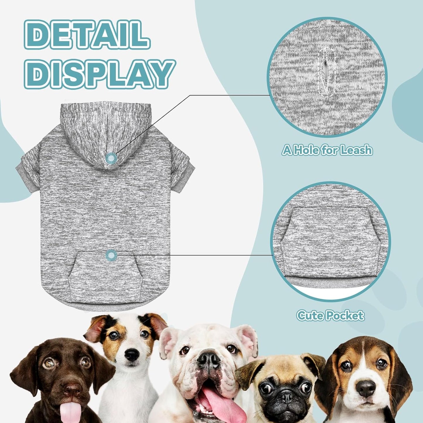 Dog Sweaters for Small Dogs Hoodie Fleece Dog Sweater Soft Clothes Sweatshirt with Pocket Hoodie for Small Dogs Puppy(Grey&S)