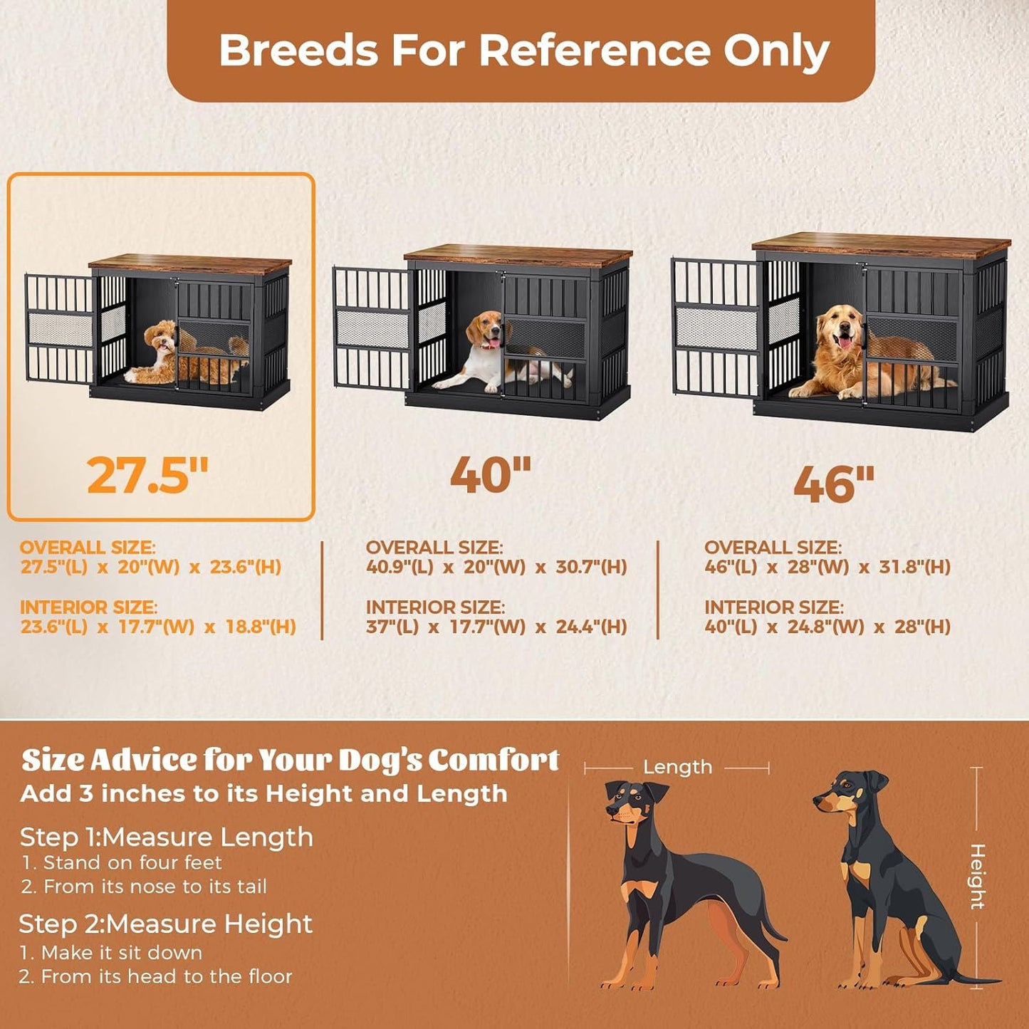 VOPEAK 27.5" Dog Crate Furniture, Chew Resistant Dog Crate for Small Dogs Puppy, Heavy Duty Dog Crates Dog Kennel Cage Indoor with Double Doors, Wooden End Table for Bedroom Living Room, Black