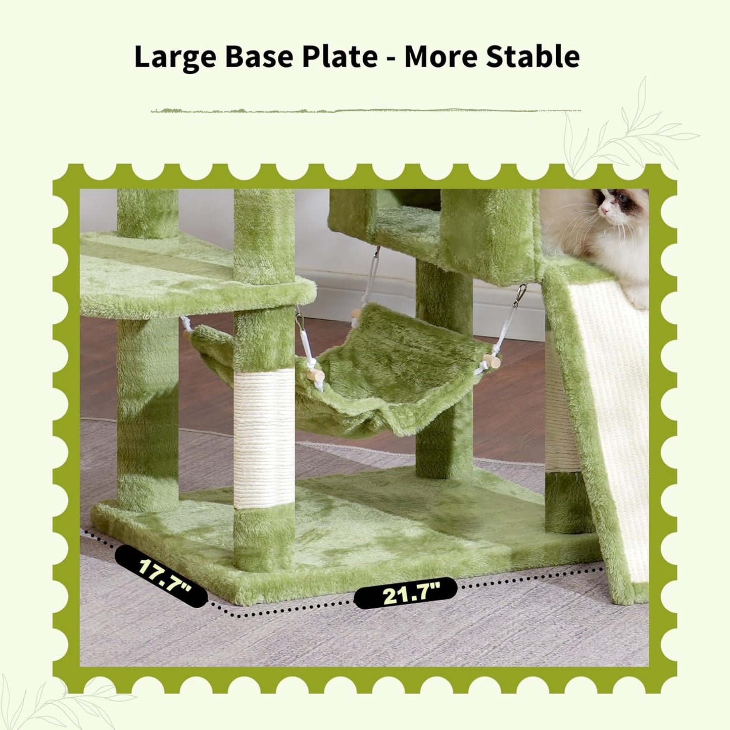 Cat Tree for Indoor Cats, 71'' (180cm) Multi-Level Cat Tower for Large Adult, Sturdy Cat Tree House with 2 Scratching Boards 7 Posts, 2 Plush Perches/Condos, Hammock, Green GCT032GR