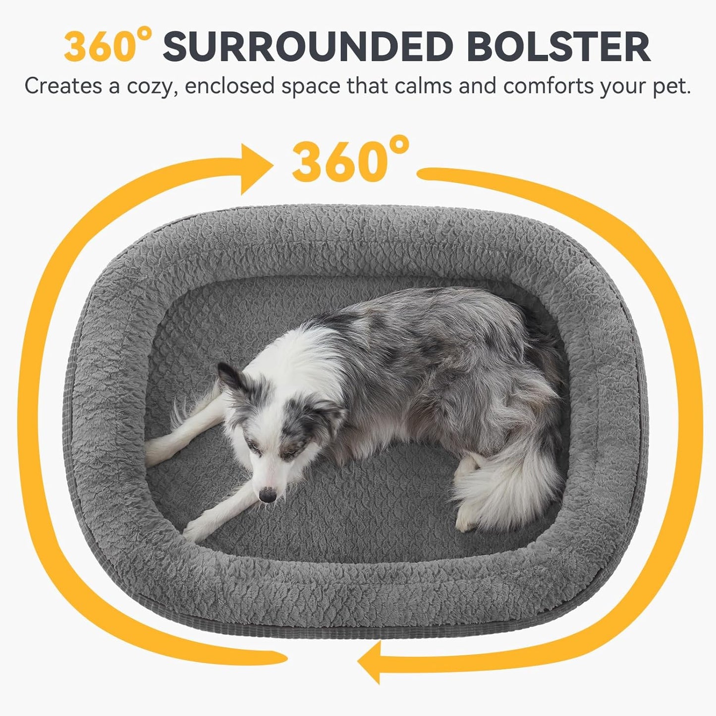 JOEJOY Orthopedic Dog Bed for Extra Large Dogs, Egg-Crate Memory Foam Pet Bed with Bolster Sides, Waterproof Lining, Removable Washable Cover & Non-Slip Bottom, Grey
