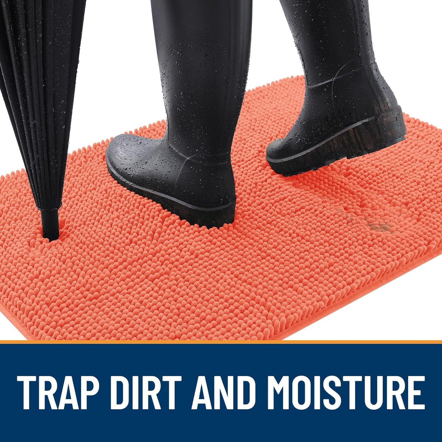 OLANLY Dog Door Mat for Muddy Paws 47x20, Absorbs Moisture and Dirt, Absorbent Non-Slip Washable Doormat, Quick Dry Chenille Mud Mat for Dogs, Entry Indoor Entryway Carpet for Inside Floor, Coral