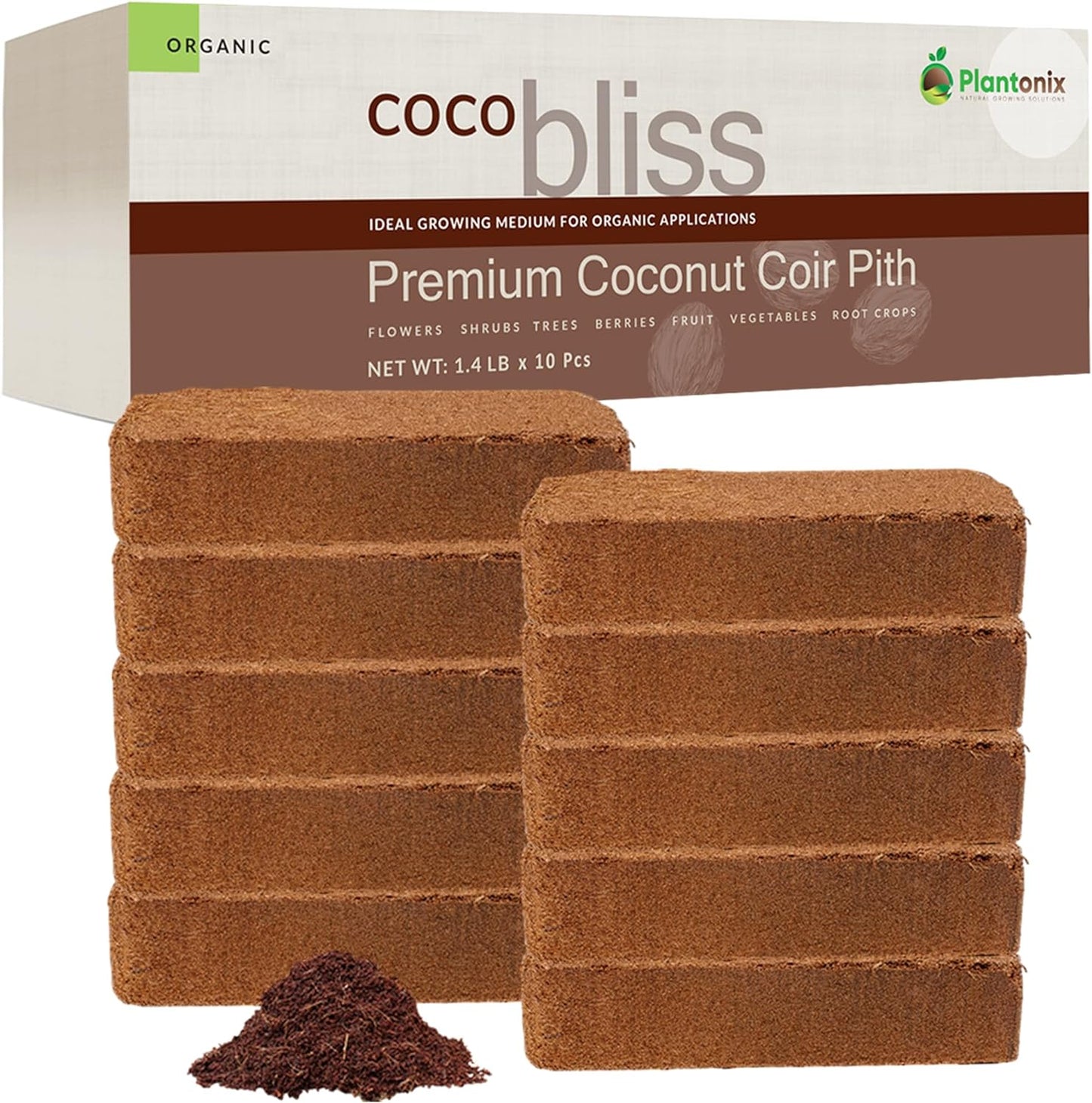 Coco Coir 650gm Bricks (10-Pack) - Organic Coco Coir for Plants - OMRI-Listed Cocopeat Bricks for Garden Soil & Potting Mixes - Coconut Fiber Mixes with Potting Soil for Indoor & Outdoor Plants