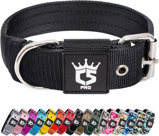 TSPRO Tactical Dog Collar 1.5 Inch Wide Thick Dog Collars with Heavy Duty Metal Buckle, Durable, Strong, Adjustable for Medium to Large Dogs (Black M)