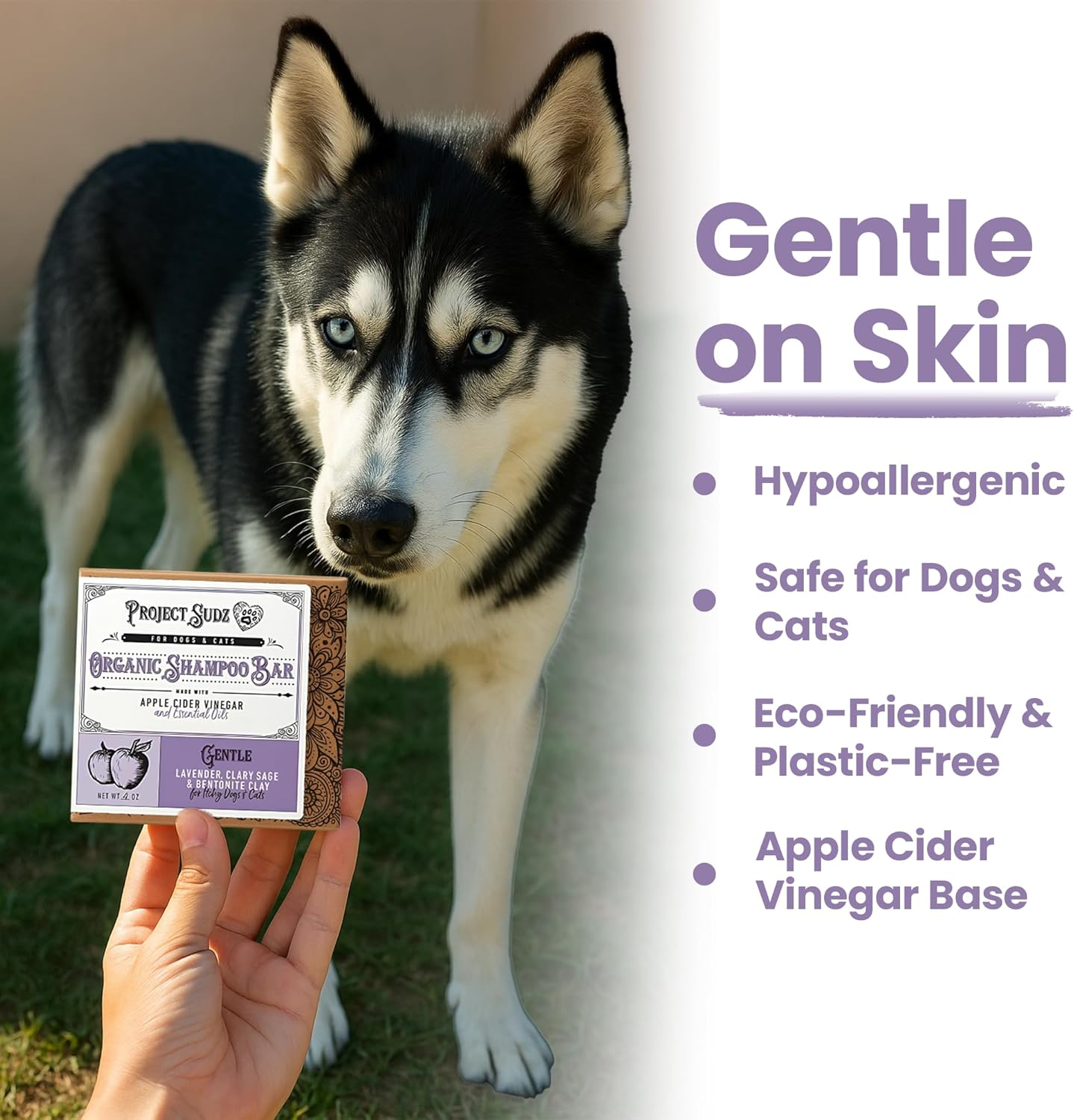 Gentle All Natural Dog Shampoo for Dry Coat for Sensitive Skin | Bar Shampoo for Dogs | Organic Dog Shampoo Sensitive Skin | Lavender (2)
