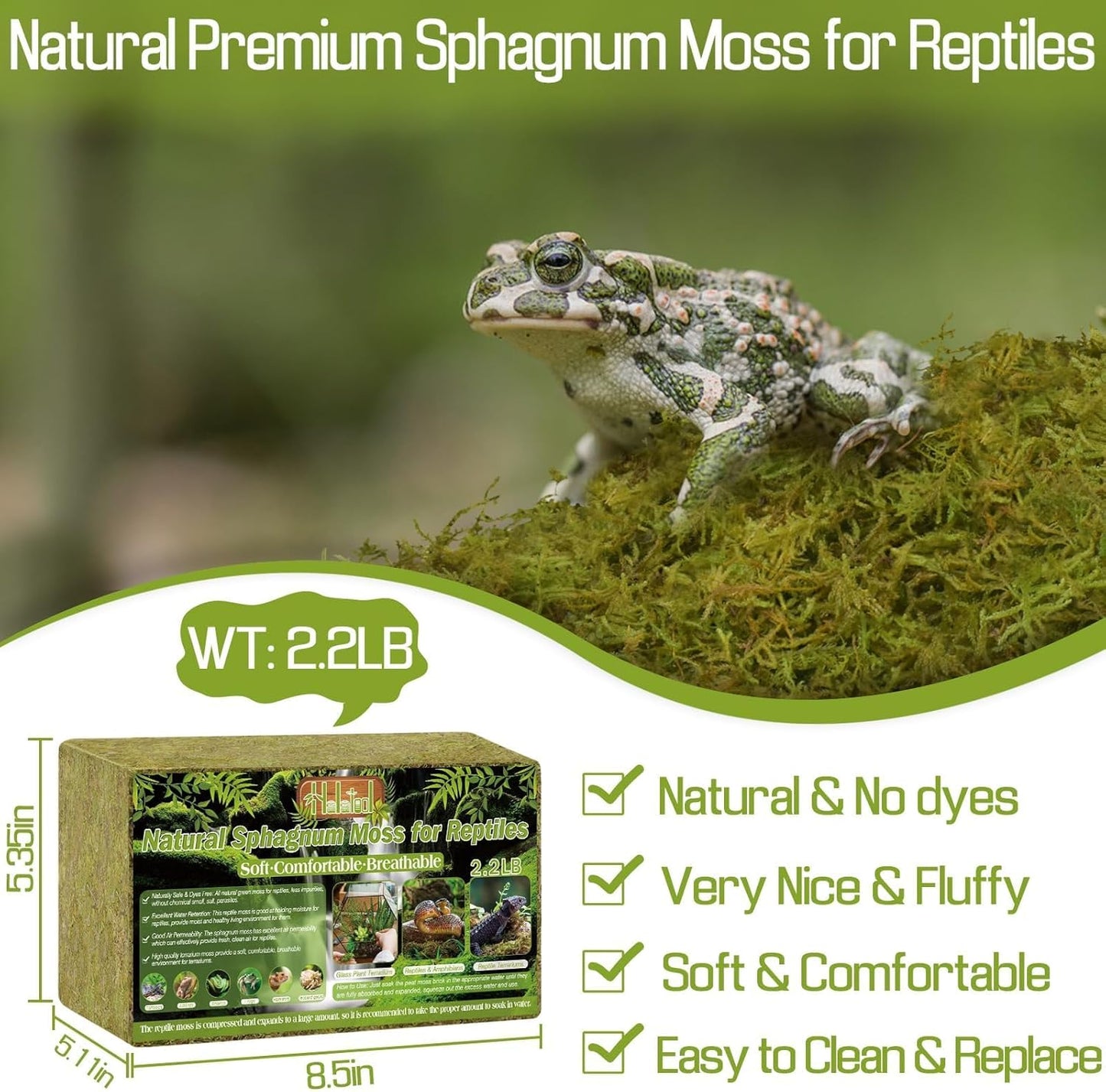 Halatool 2.2LB Natural Sphagnum Moss for Reptiles- 50QT Green Live Moss for Terrarium Plants Long Fiber Reptile Moss for Leopard Gecko Snake Hamsters Tortoises Frogs Lizards Salamanders