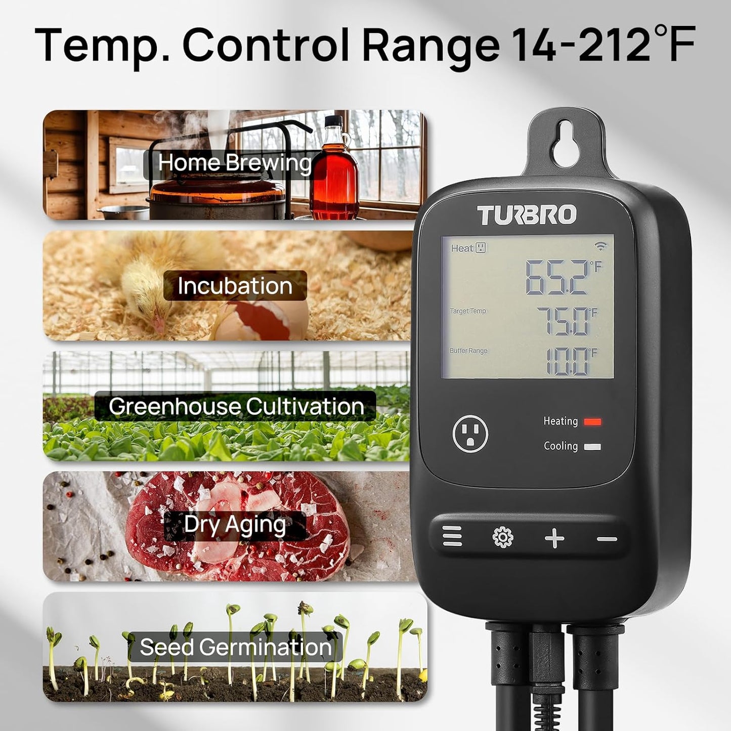 [2 Pack] TURBRO Smart Temperature Controller Heating Cooling, WiFi-Enabled Thermostat with Timer and Temperature Monitoring for Home Brewing, Seedling, Greenhouse, and Reptile Terrarium