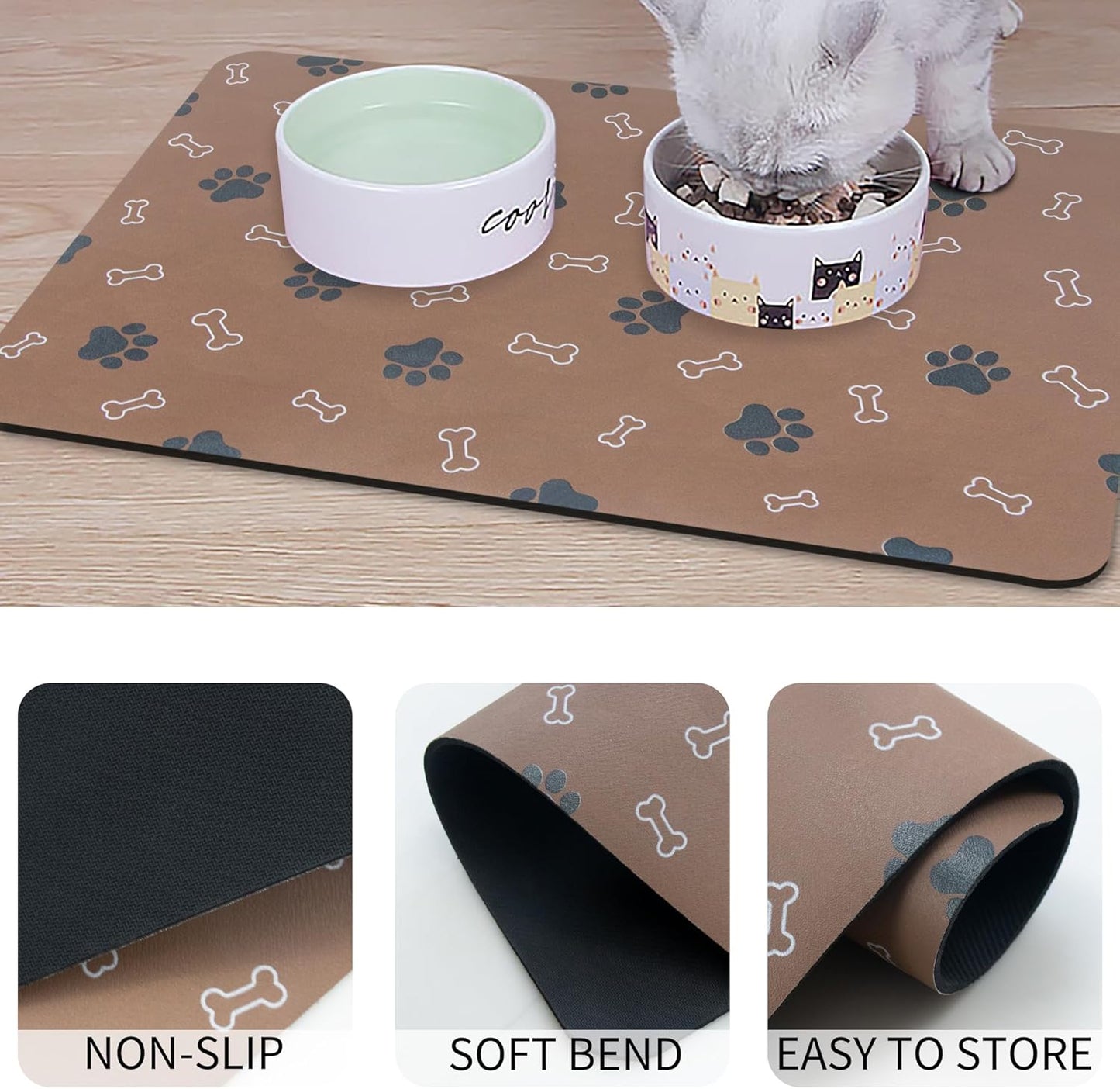 Pet Cat Dog Food Mat Non Slip Mat for Dog Water Bowl Mat Quick Dry Absorbent Cat Feeding Mat, 18.1 * 11.8 in, Dark Grey