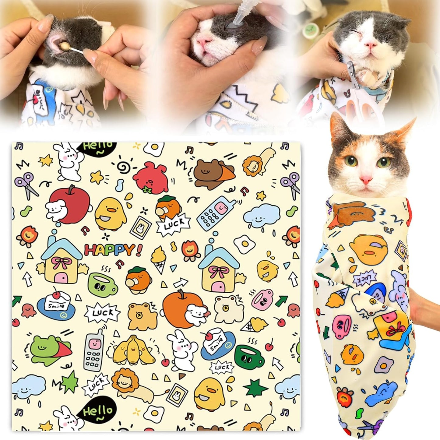 XANGNIER Cat Wrap for Grooming,Cat Restraint Wrap for Cutting Nails,Fabric Burrito Wrap for Nail Clipping, Anti-Scratch, Anti-Escape,Multifunctional Swaddle Wrap Pet Tool (20.8 x 20.8 Inch)