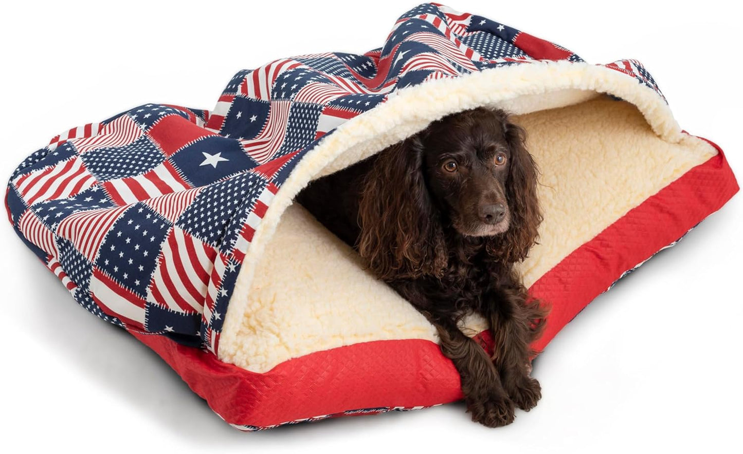 Snoozer Pet Products Luxury Rectangle Cozy Cave, Wag Collection, Medium, Starpatch Red Diamond