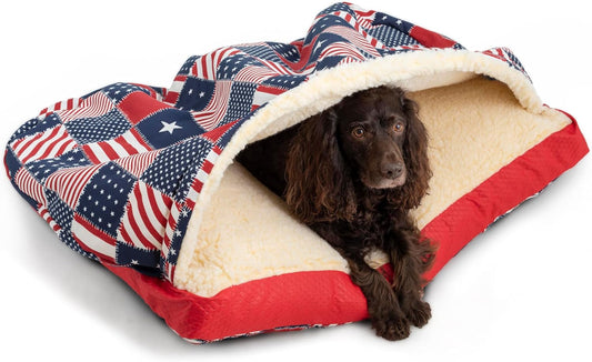 Snoozer Pet Products Luxury Rectangle Cozy Cave, Wag Collection, Small, Starpatch Red Diamond