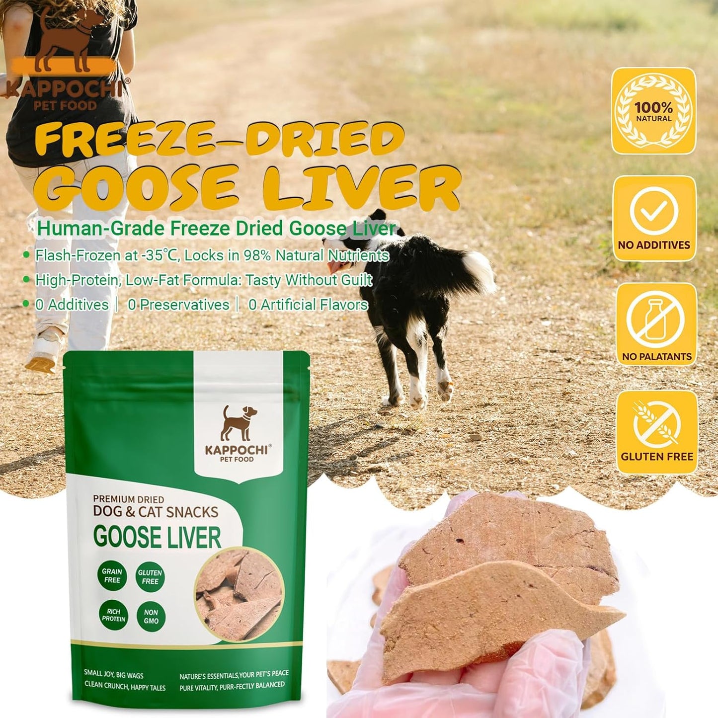 Freeze-Dried Goose Liver Dog Treats, 3.5oz(100.0g), 100% Single Ingredient, High Protein Training Treats, Natural & Raw, No Additives, Grain Free, Gluten Free