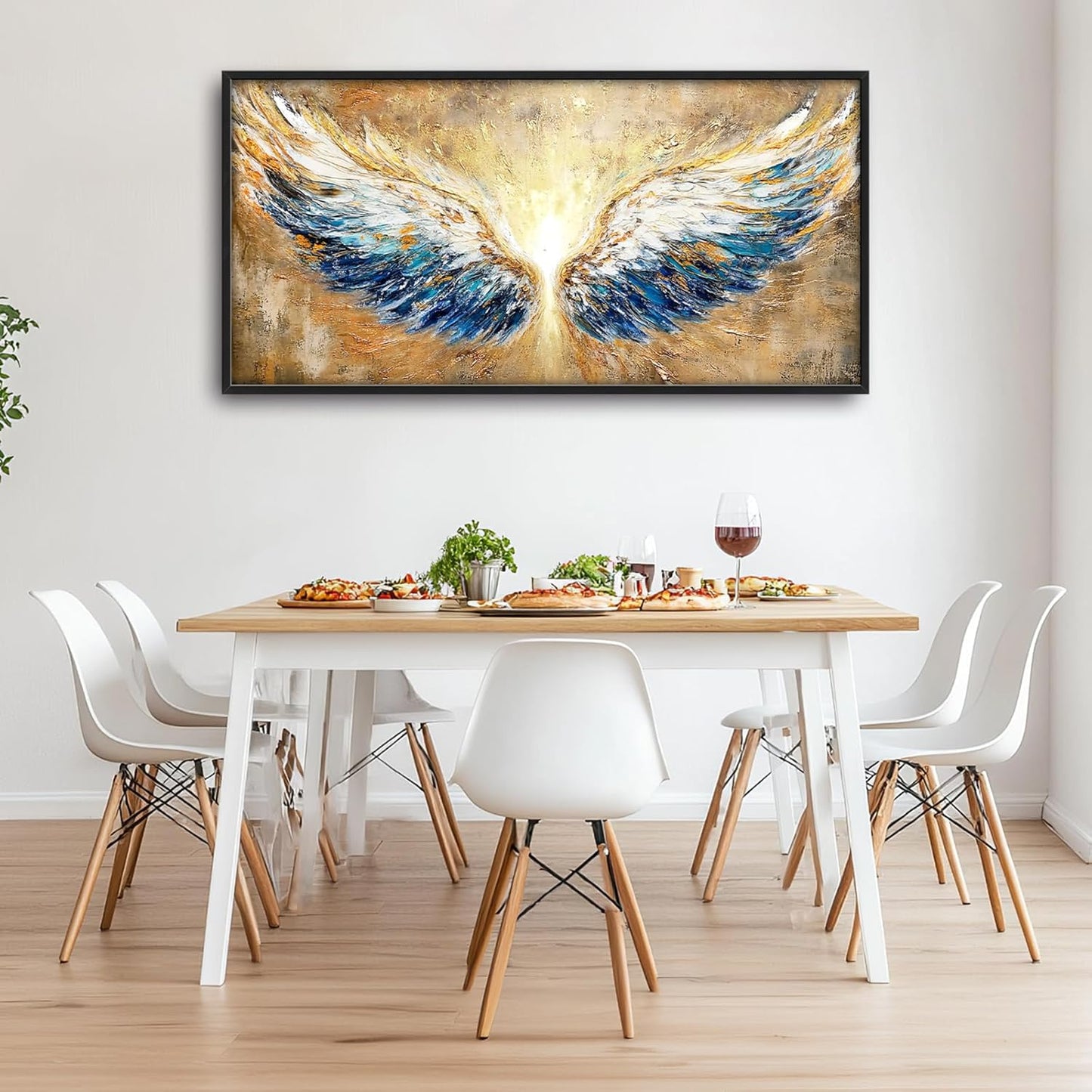Extra Large Angel Wings Framed Wall Art for Living Room,Oversized Golden Wings Pictures Wall Decor,Holy Gold Blue Canvas Print Painting Modern Artwork Bedroom Office Bathroom 60L" x 30W"