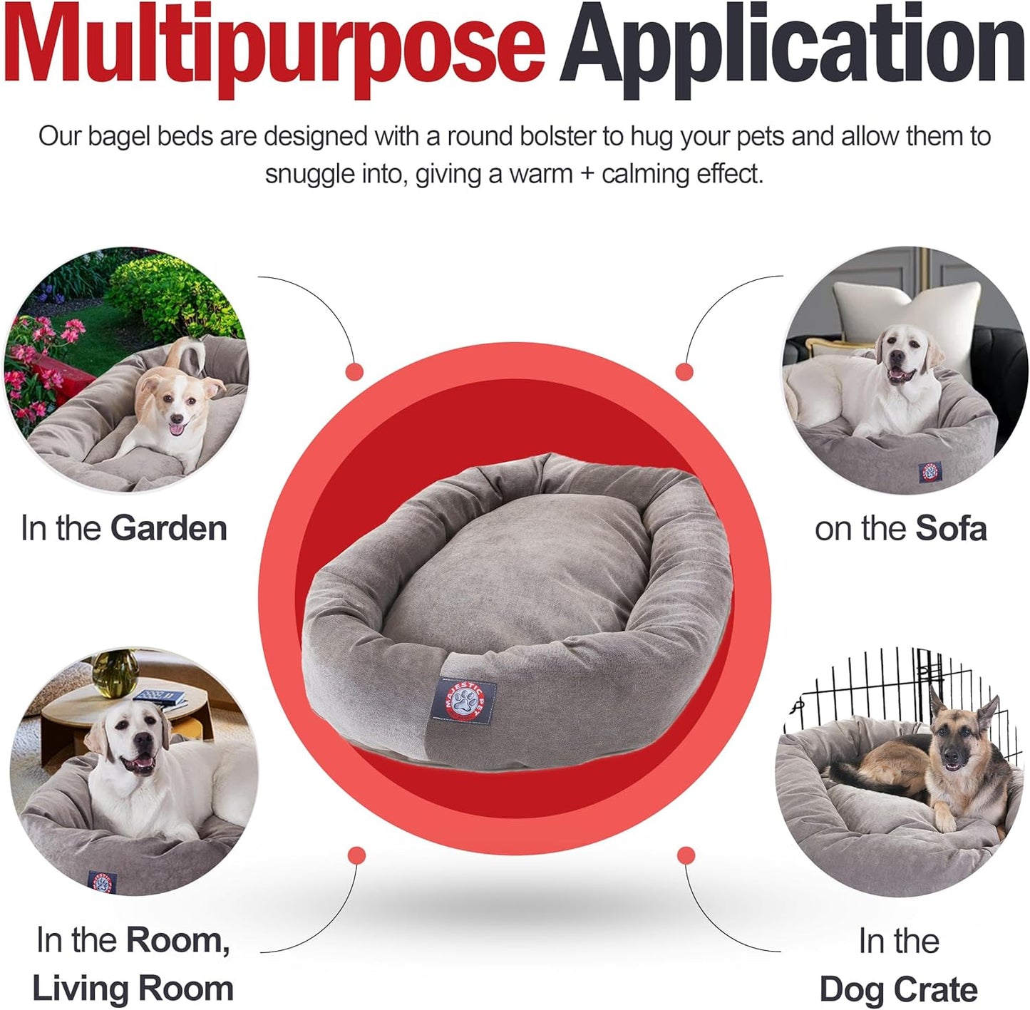 Majestic Pet 24 Inch Micro Velvet Calming Dog Bed Washable 24x19x7 (inch) – Cozy Soft Round Donut Dog Bed with Spine for Head Support - Pet Bed Small - Vintage (2025)