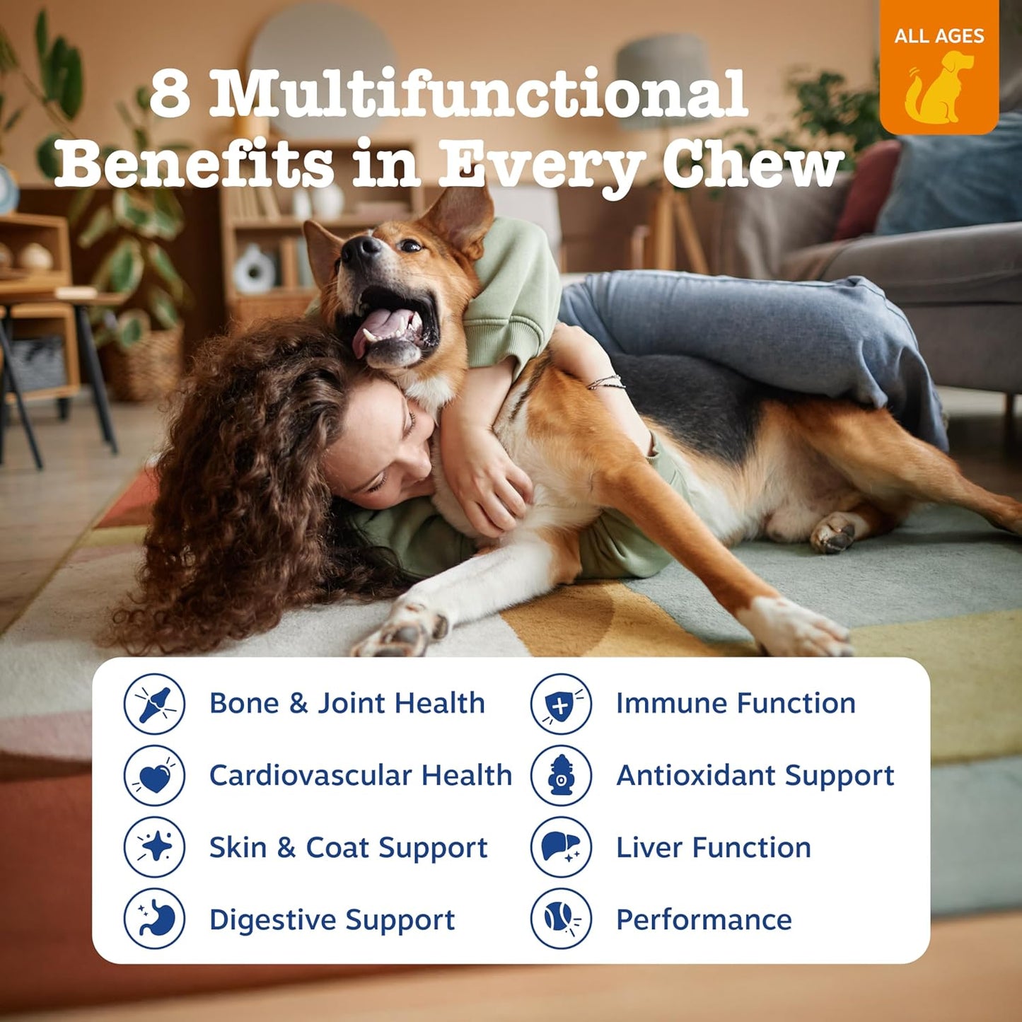 Zesty Paws Dog Multivitamin, Chewable Dog Vitamins and Supplements for Hip & Joints, Skin & Coat, Omega 3 Fish Oil for Dogs- Senior & Puppy Multivitamin- Peanut Butter- 50ct