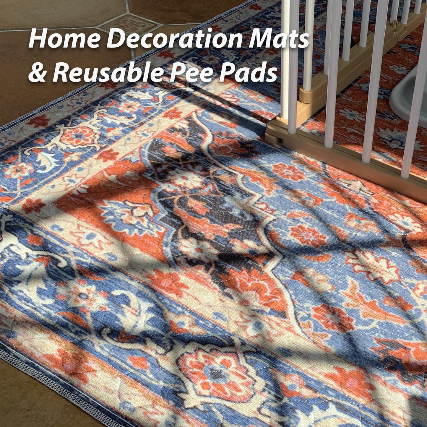 nunubaby Washable Pee Pads for Dogs, Stylish, Non-Slip and Leak-Proof Pee Pads. Reusable Potty Pads for Dogs for Crates and Floors.(Red/Multi, 24" x36")