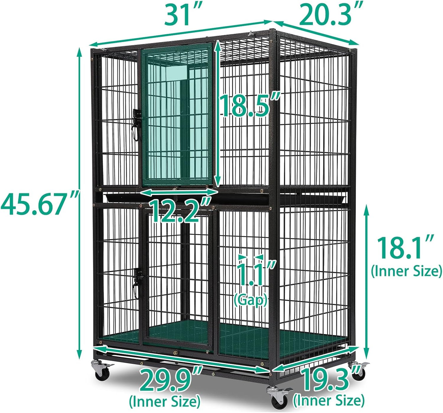 Two-Tier 30 Inch Small Dog Crate, Heavy Duty Drop Dog Cage for Small Dogs Kennels Indoor with Auto-Locks, Removable Trays, Metal Floor Grids and 360° Lockable Wheels