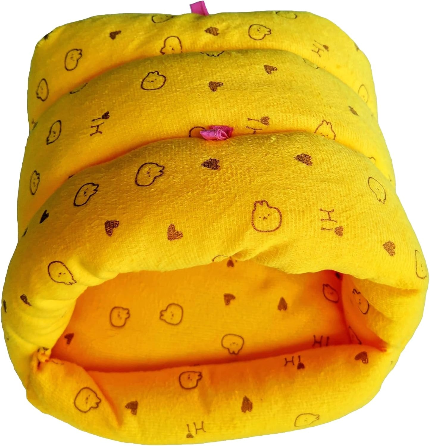 WOWOWMEOW Guinea-Pigs Bed,Hamster Bed,Small Animals Warm Hanging Cage Cave Bed (L, Heart-Yellow)