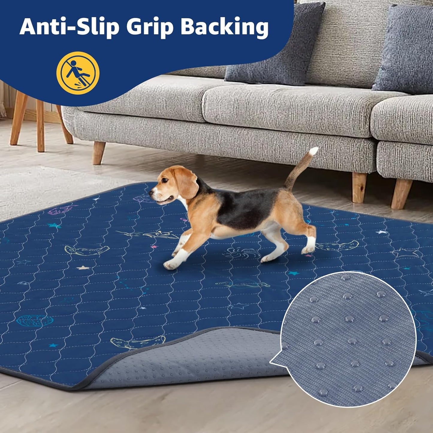 LOOBANI Washable Pee Pads for Dogs: Extra Large Dog Pee Mat Waterproof 65" x 48", Reusable Pet Whelping Pads, Absorbent and Non-Slip Dog Training Mats for Playpen, Floor, Sofa Protection, Cage, Blue