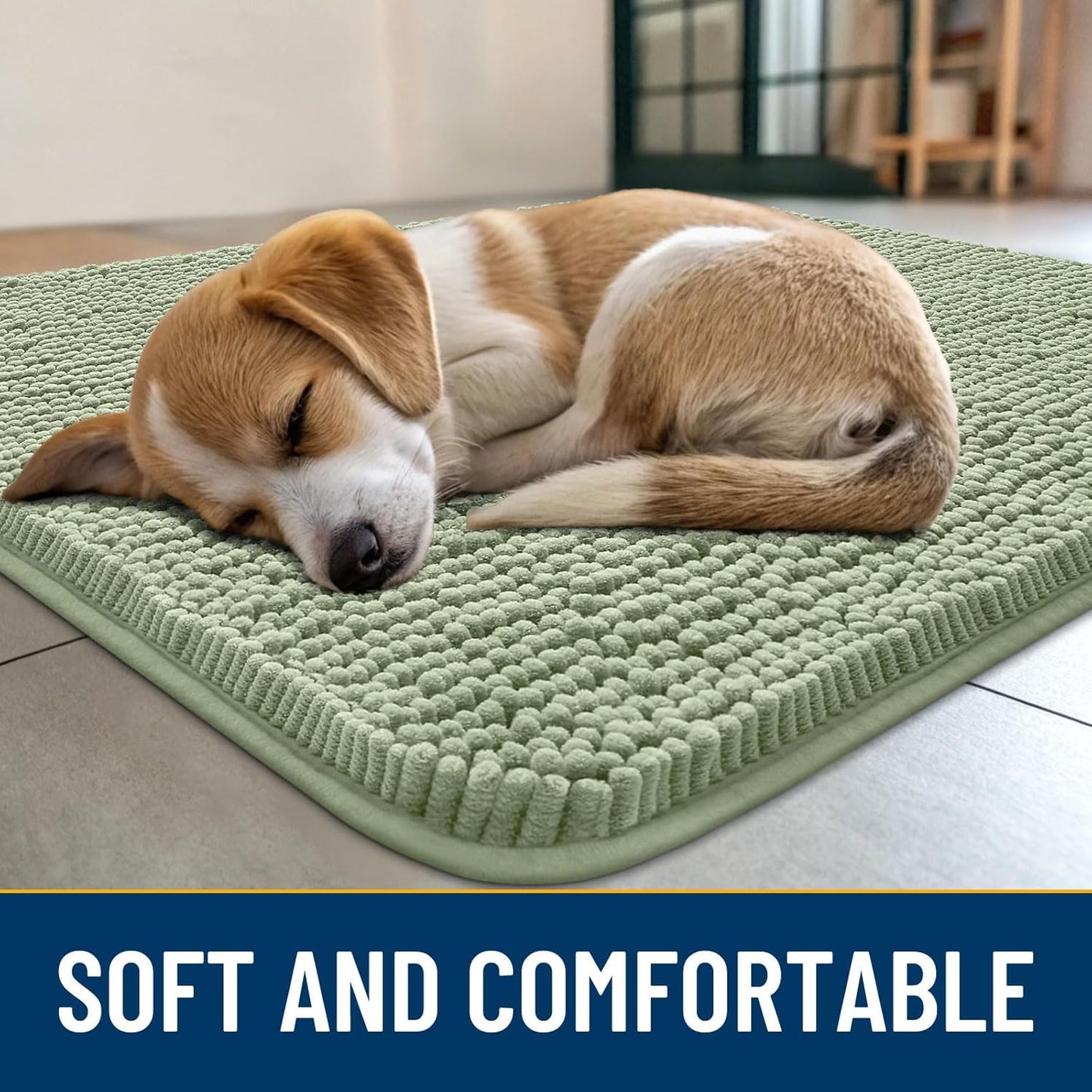 Smiry Dog Door Mat for Muddy Paws 36x24, Absorbs Moisture and Dirt Doormat, Non-Slip Washable Quick Dry Chenille Front Door Mat Indoor Entrance, Entryway Carpet for Inside Floor, Sage Green