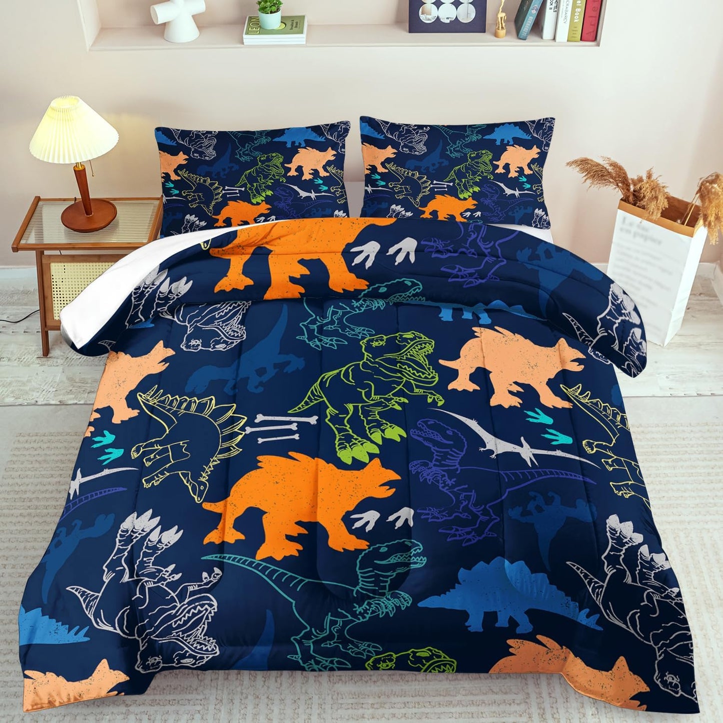 Blue Dinosaur Comforter Set Twin Boys,Cute Dinosaur Bedding Set Twin for Kids,Kawaii Dragon Comforter Blue Bedroom Decor,Cute Animal Bedding Kawaii Animal Quilt Boys