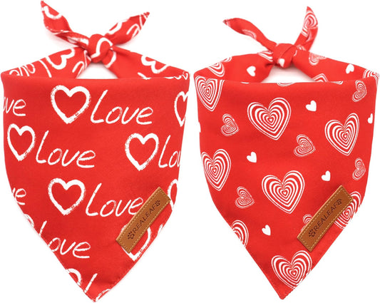 Realeaf Valentines Day Dog Bandanas 2 Pack, Reversible Love Pet Scarf for Boy and Girl, Premium Durable Fabric, Heart Bandana for Large and Extra Large Dogs (X-Large)
