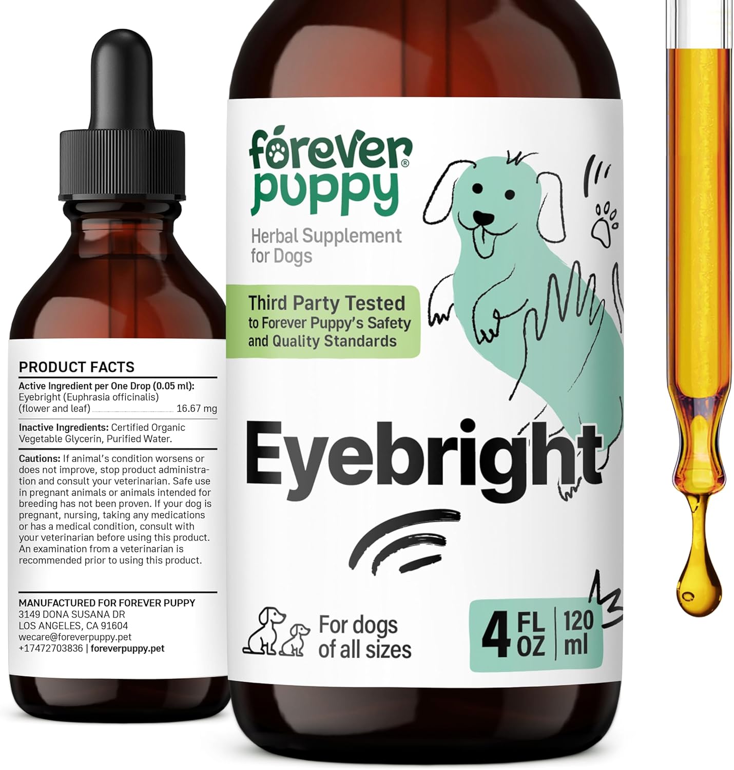 Forever Puppy Eyebright Supplement for Dogs - Eyebright Herb Extract for Soothing Eyes Irritation - Liquid Eye Health Support Supplement for Dogs of All Breeds & Sizes - 4 oz