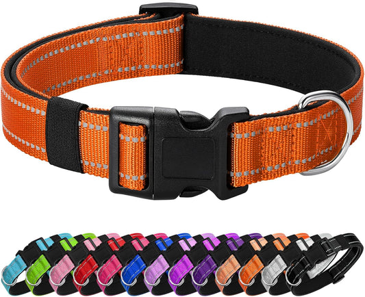 Reflective Dog Collar Padded with Soft Neoprene Breathable Quick Release Basic Dog Collars for Medium Large Dogs Orange