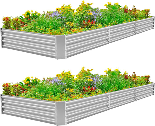 Land Guard 12×4×1ft Galvanized Raised Garden Bed Kit for Vegetables 2 Pack, Galvanized Super Large Metal Planter Raised Garden Boxes Outdoor
