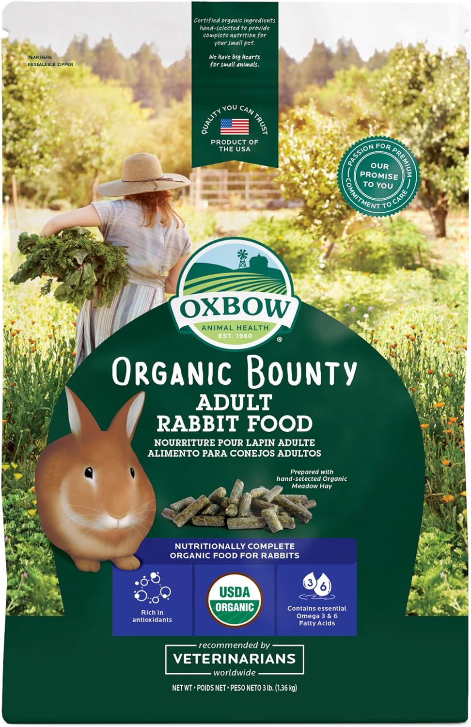 Oxbow Animal Health Organic Bounty Adult Rabbit Food - All Natural Rabbit Pellets - 3 lb.