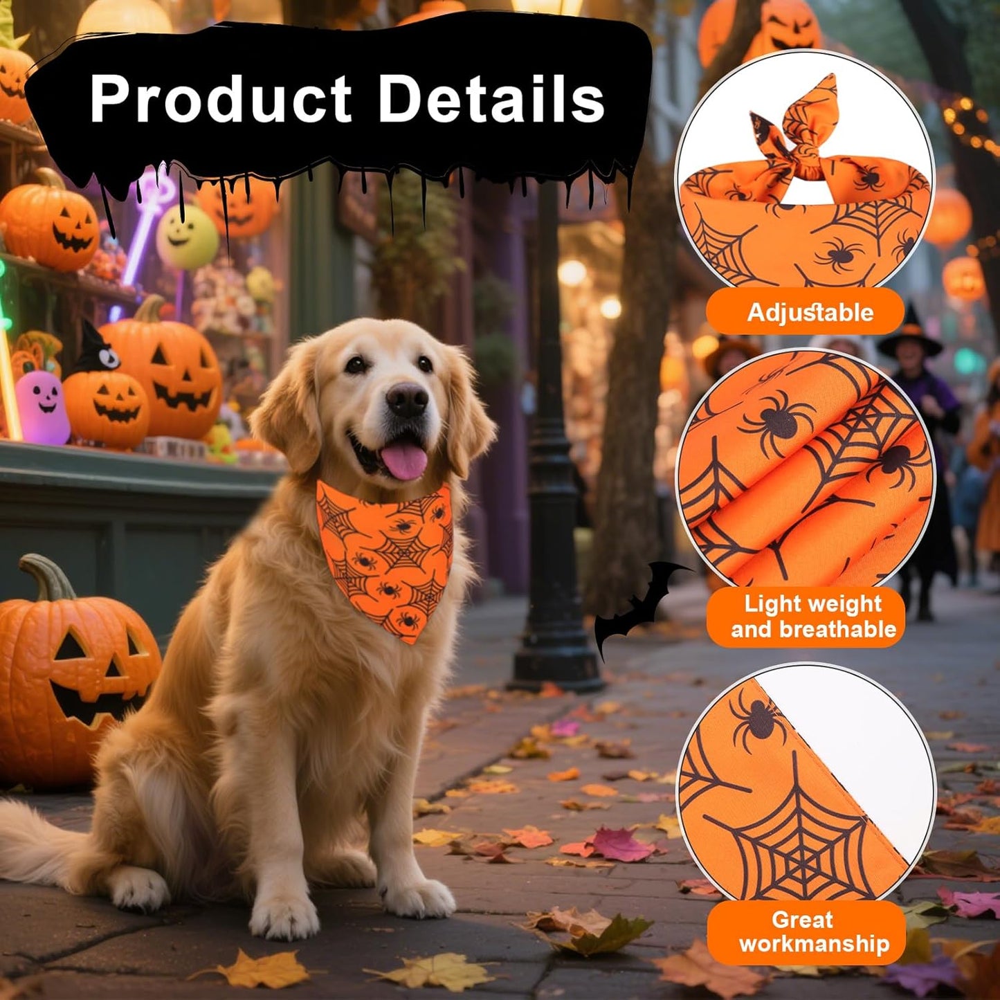 Doncida Halloween Dog Bandana and Thanksgiving Christmas Dog Bandanas 3 Pack, 6 Pattern Reversible Triangle Scarf for Small and Medium Dogs, Premium Durable Fabric Bibs for Pets (Small)