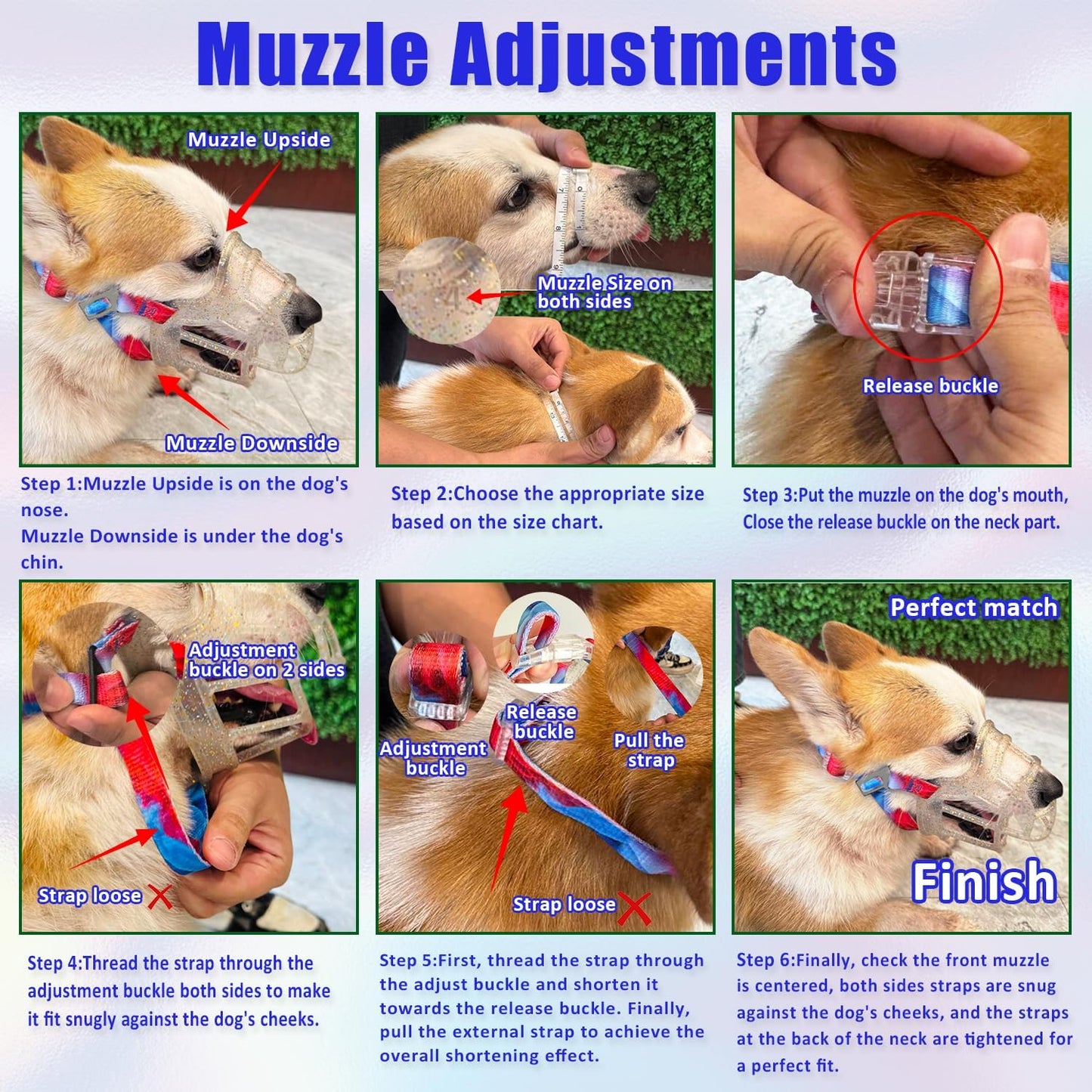 Dog Muzzle, OKKIC Basket Muzzle Anti Biting Chewing, Sturdy Lightweight Muzzle Allows Panting Drinking,Muzzle for Small Medium Large Dogs, Suitable for Grooming Trimming Training (Transparent, Size6)