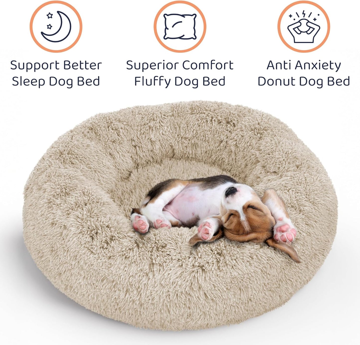 Donut Dog Bed - Premium Comfort for Anxiety Relief - Fluffy & Calming Design with Ultra-Plush Support | Cozy Round Dog Bed with Super Soft Circle Style (Size XL Beige)