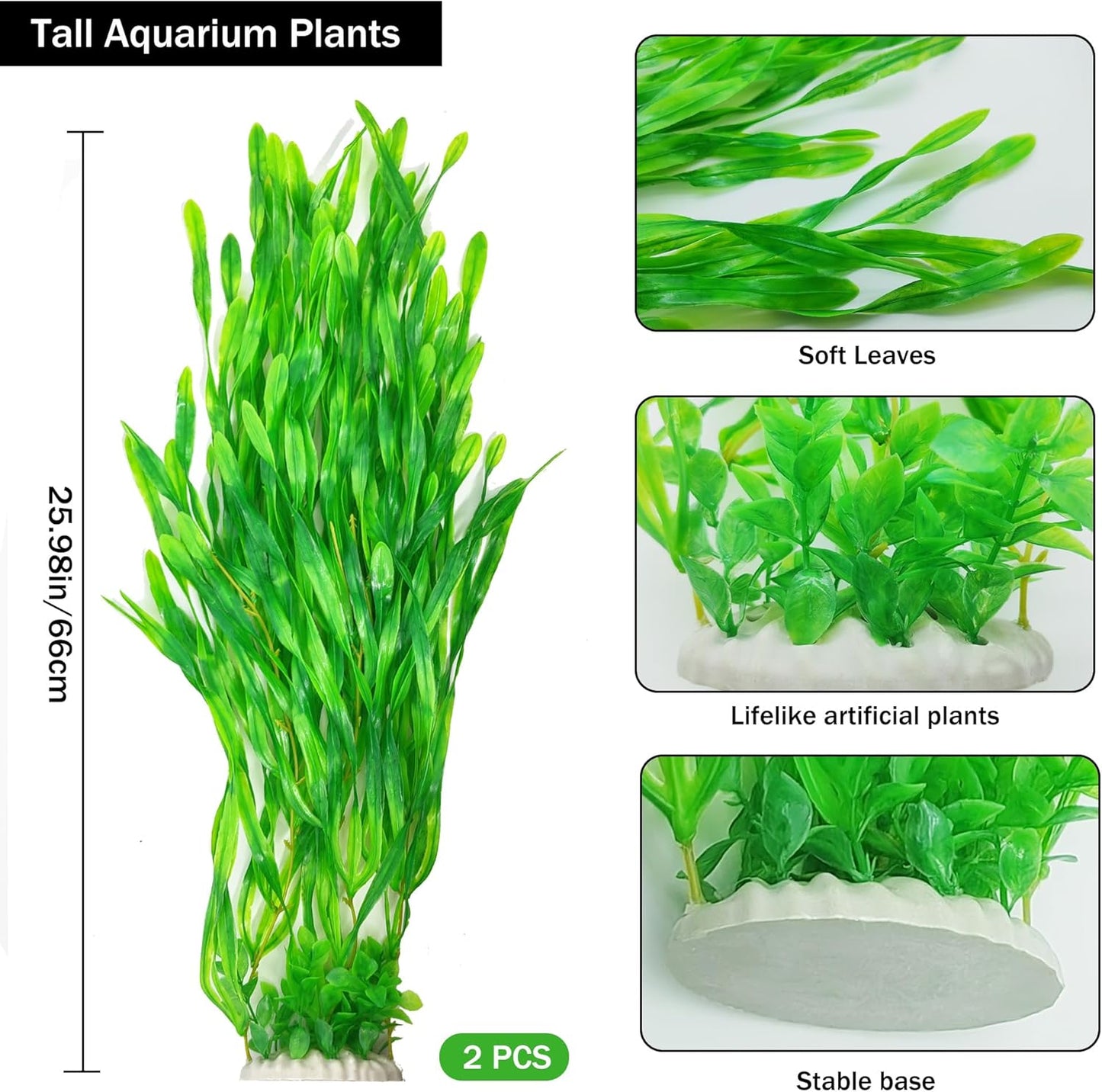 25.98 Inch Tall Aquarium Plants – Large Lifelike Artificial Fish Tank Decorations, 2 Pcs Fish Tank Plants Plastic，Durable & Safe for Freshwater/Saltwater Aquariums (Green (Style B))