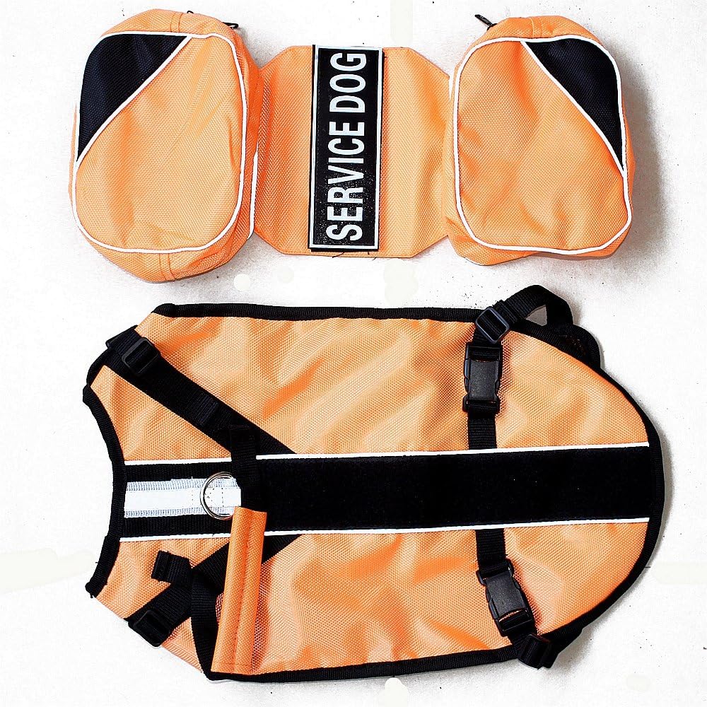 Serijoars Dog Vest Harnesses with Saddlebag Backpack for Camping & Travel - Reflective Hound Hiking Backpack Saddle Bag - Lightweight Vest Harness for Medium & Large Dogs (Orange, M)