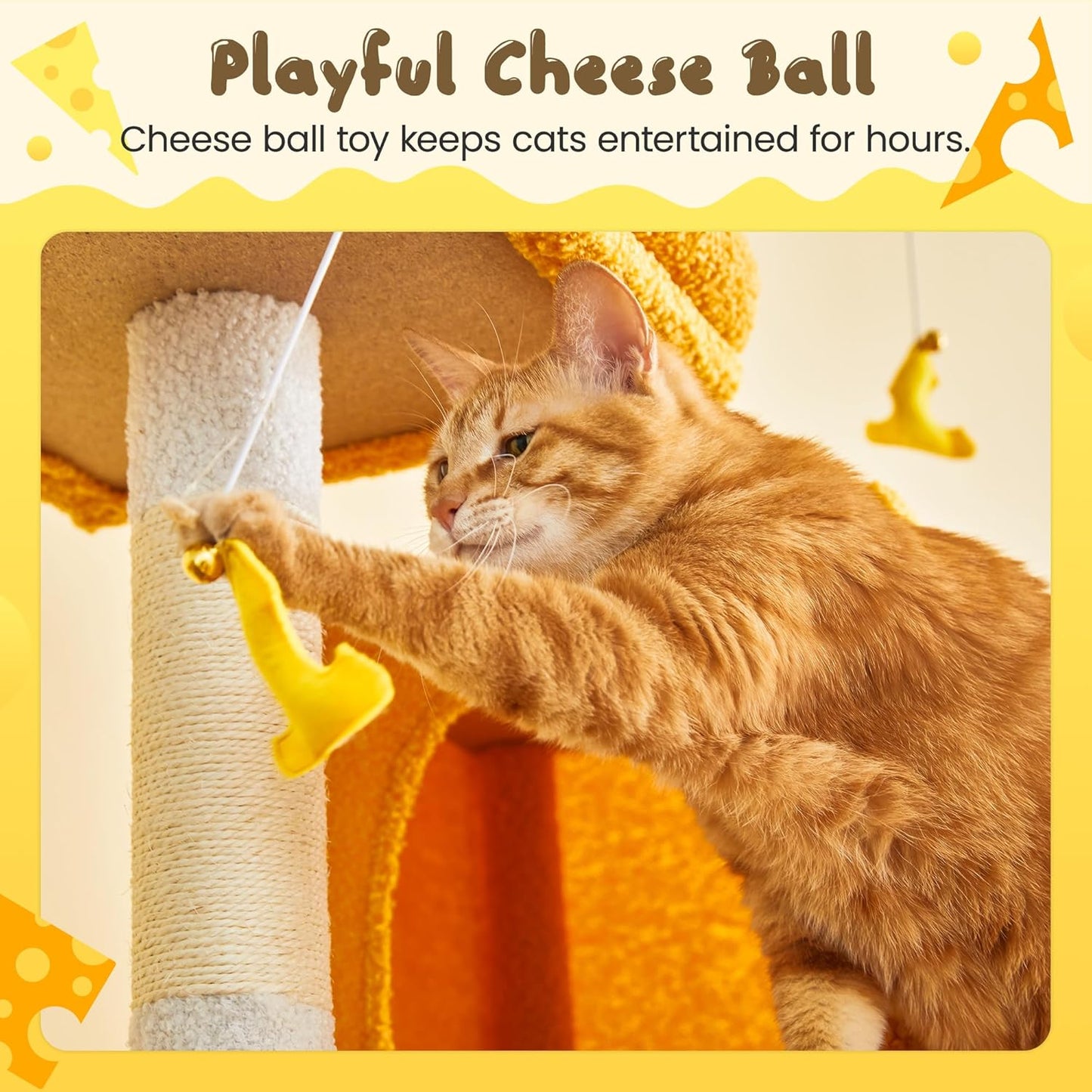 MWPO Cat Tree, 70.1-Inch Tall Cat Tower for Indoor Cats Large Adult, Multi-Level Cat Condo with 5 Scratching Posts, 2 Padded Perches, Hammock, Dangling Toys, Yellow