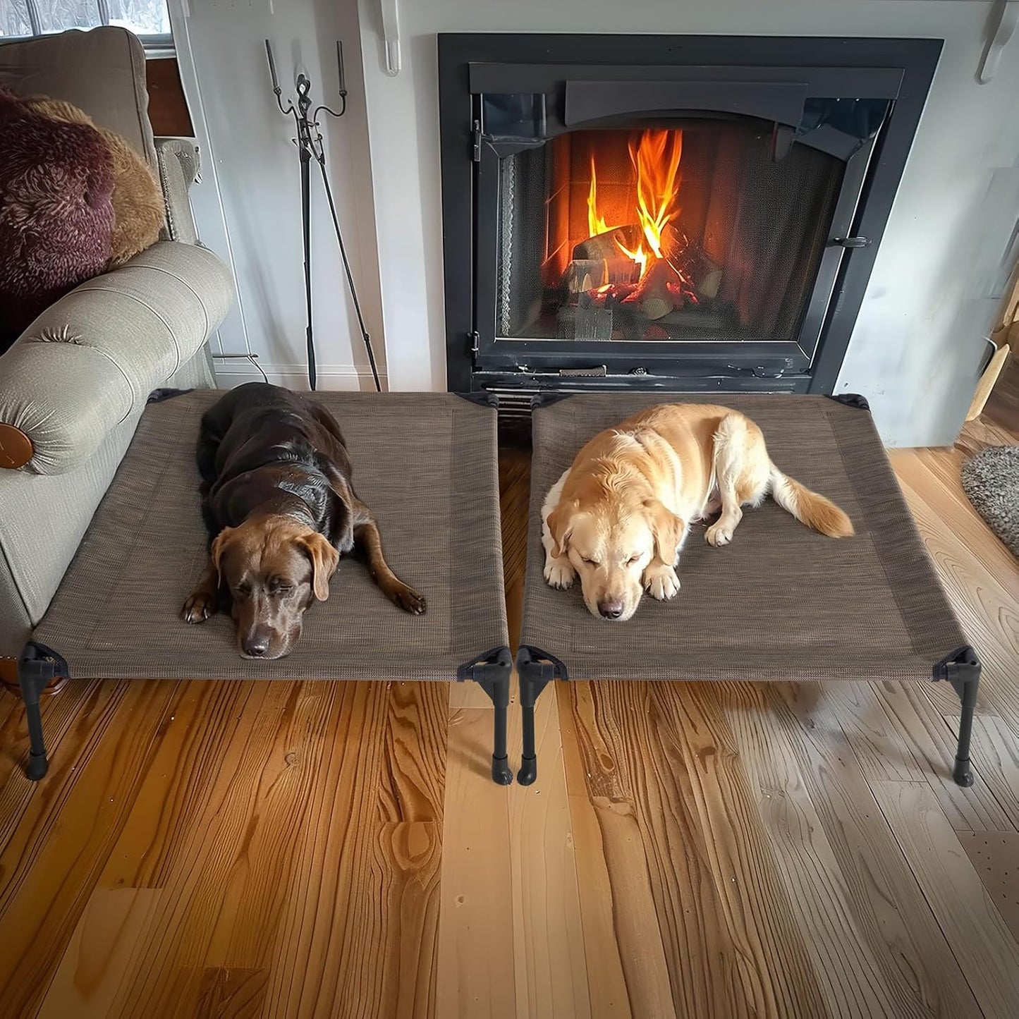 Veehoo 2 Pack Raised Dog Bed, Cooling Elevated Portable Cot with Washable & Breathable Mesh, No-Slip Feet, Durable for Large Dogs, 42" x 30", Brown
