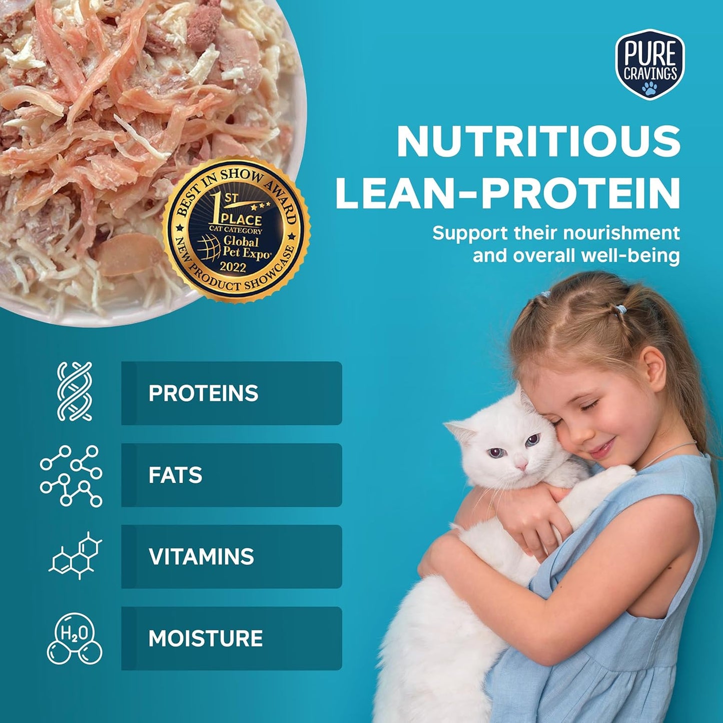 Chicken and Lamb Recipe in Broth, Shredded Wet Cat Food, Grain-Free Protein, Non-GMO, 12 Pack